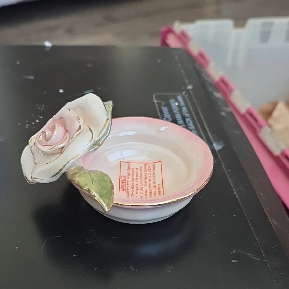 Blue Sky Pink and Cream Rose Accent Dish